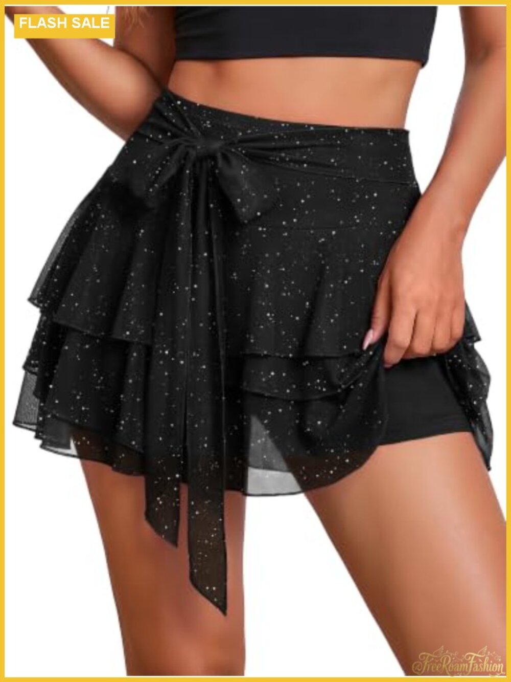 A-Line Mini Skort Mesh Ruffle Built-in Shorts High Waisted